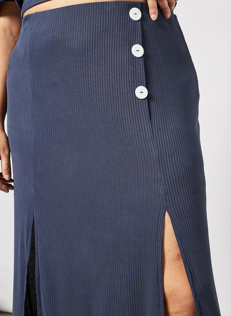 Plus Size Side Slit Skirt Navy