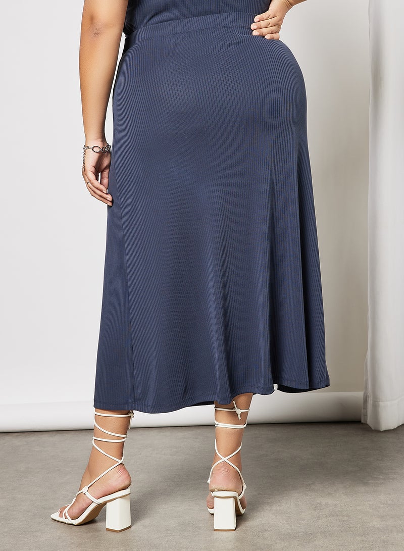 Plus Size Side Slit Skirt Navy