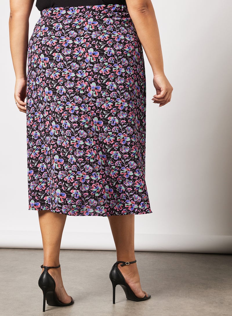 Plus Size Floral Print Skirt Multicolour