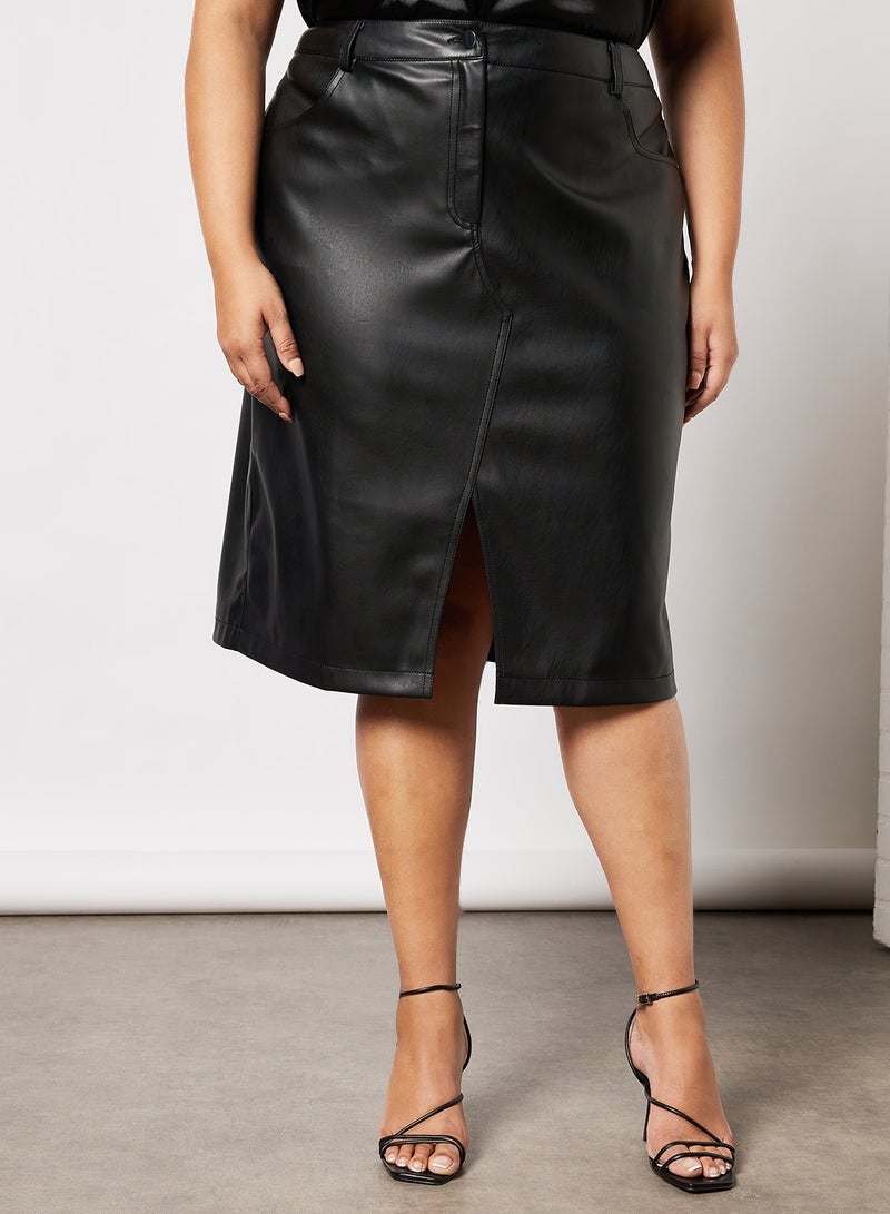 Plus Size Faux Leather Skirt Black