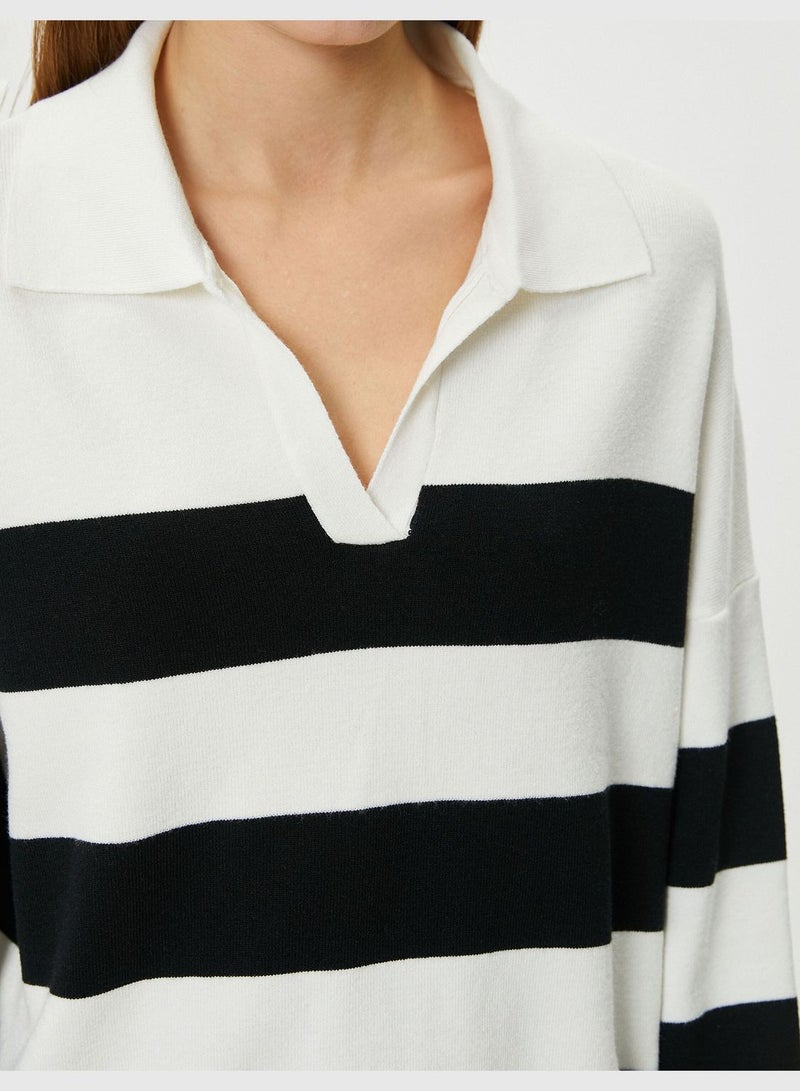 Polo Neck Sweater V Neck Soft Textured