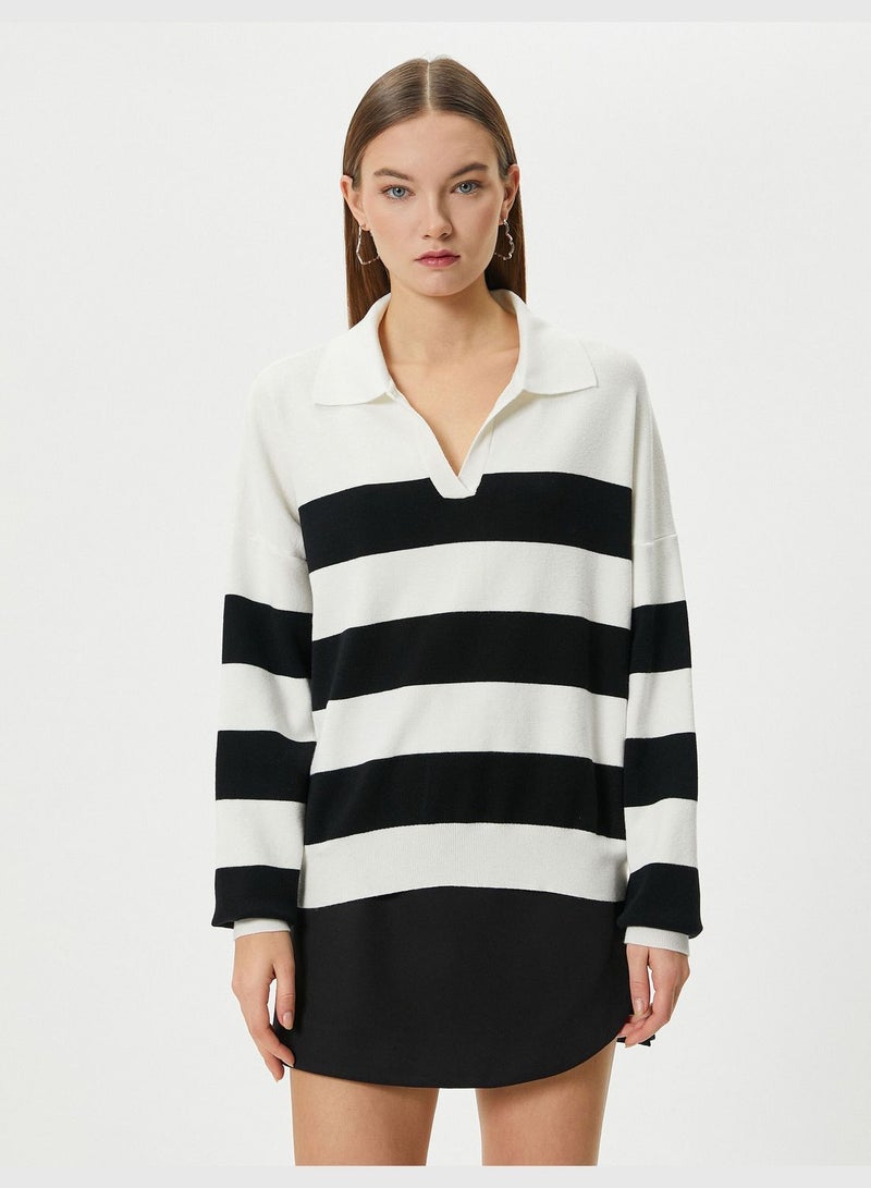 Polo Neck Sweater V Neck Soft Textured