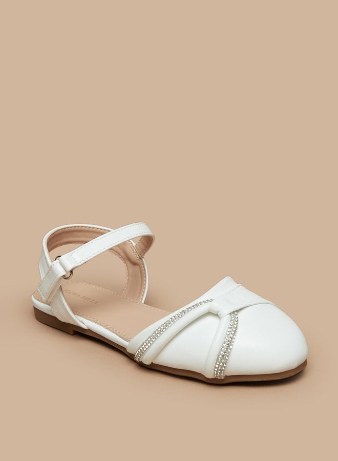 Girls'S Embellished Ballerinas With Hook And Loop Closure