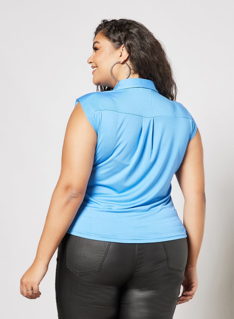 Plus Size Sleeveless Shirt Blue