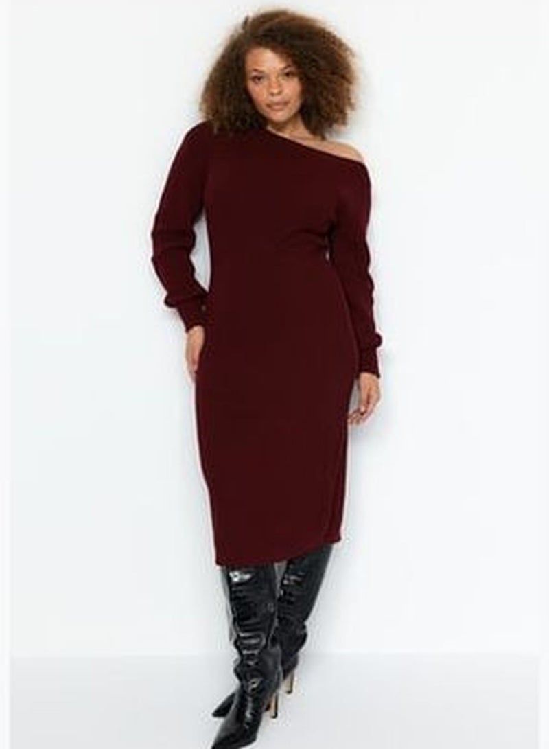Claret Red Asymmetrical Detailed Sweater Dress