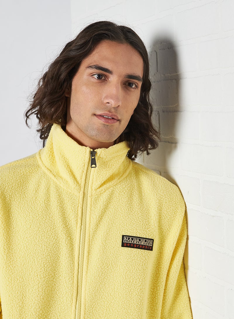 Waist Drawstring Dual Pocket Zip Through Hoodie Yellow Sunshine