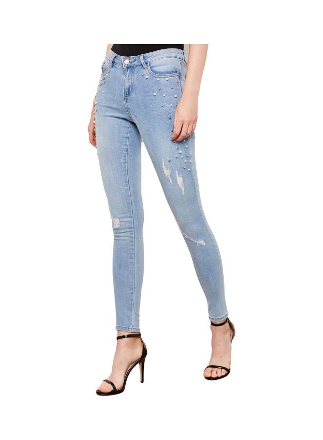 Jewel Embellished Jeans Light Blue