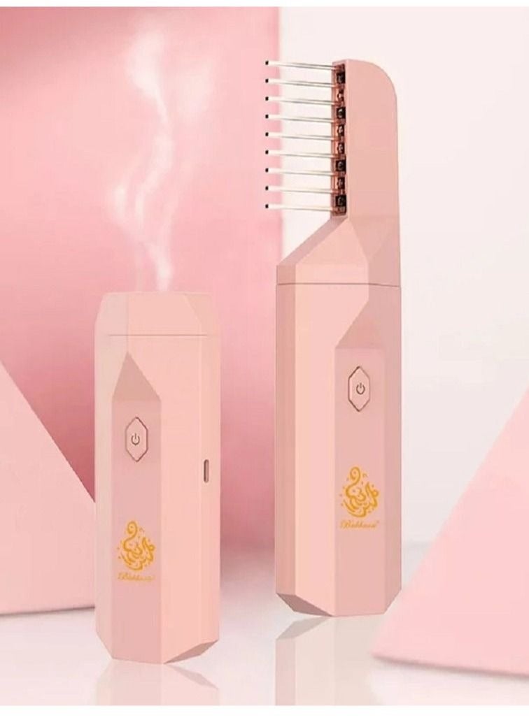 Smart 2 in 1 Rechargeable Handheld Hair Incense Burner with Comb Pink