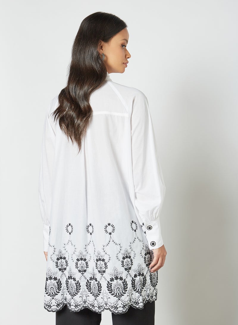 Embroidered Longline Shirt Black/White