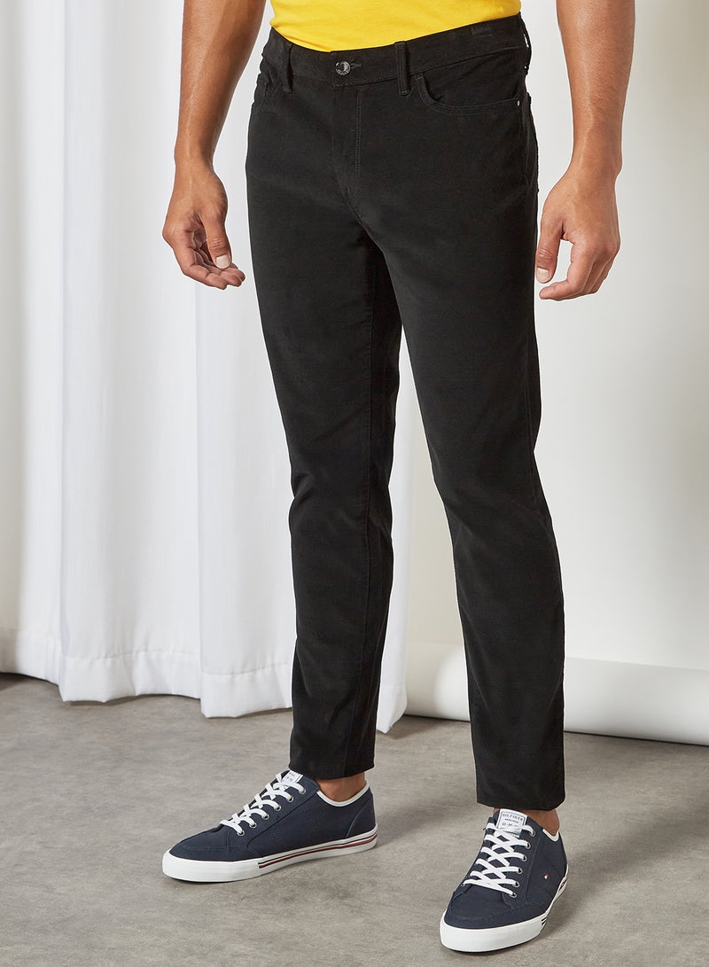 Venice Mid Rise Slim Flex Velvet Trousers Black