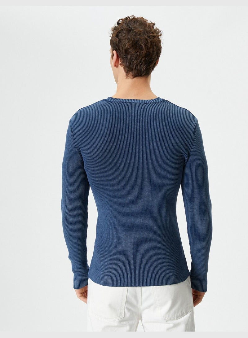 Textured Washed Effect Cotton Knitwear Sweater