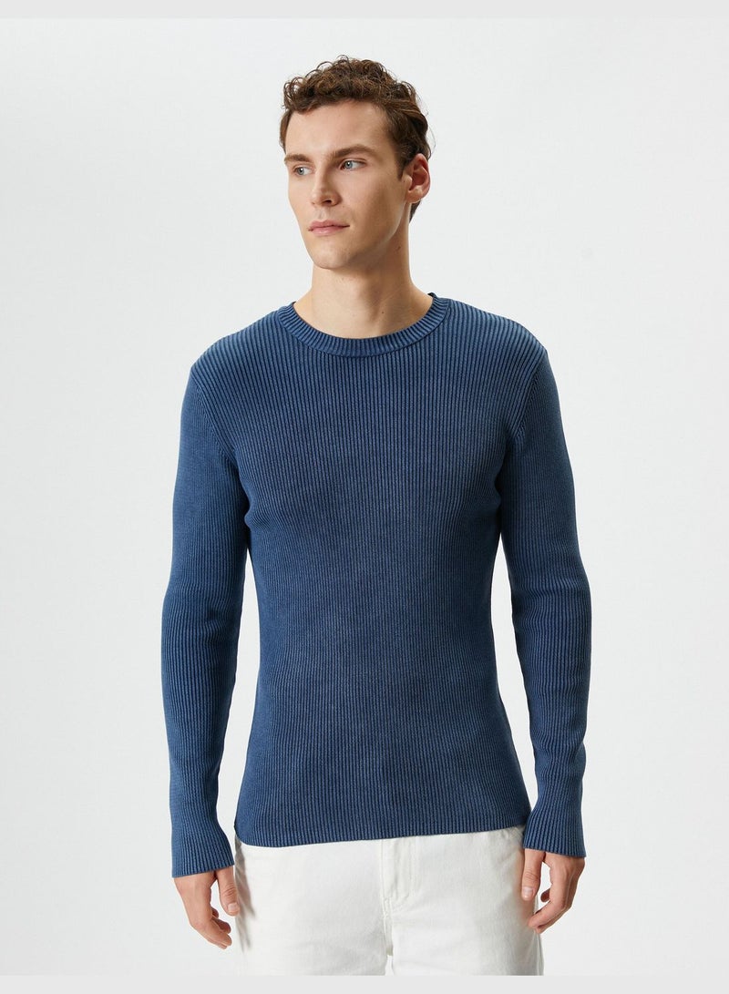 Textured Washed Effect Cotton Knitwear Sweater