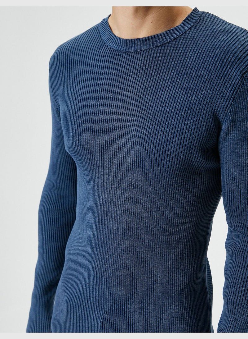 Textured Washed Effect Cotton Knitwear Sweater