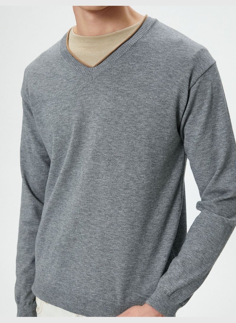 V Neck Knitwear Slim Fit Long Sleeve Sweater