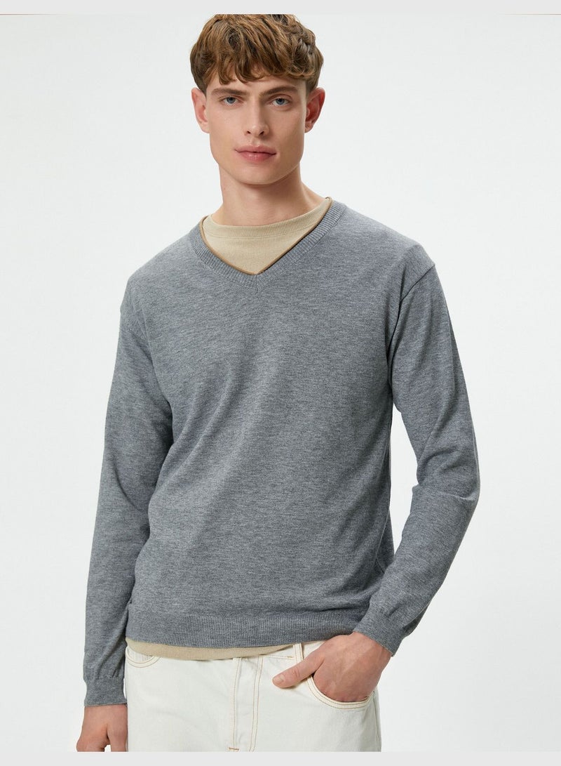V Neck Knitwear Slim Fit Long Sleeve Sweater