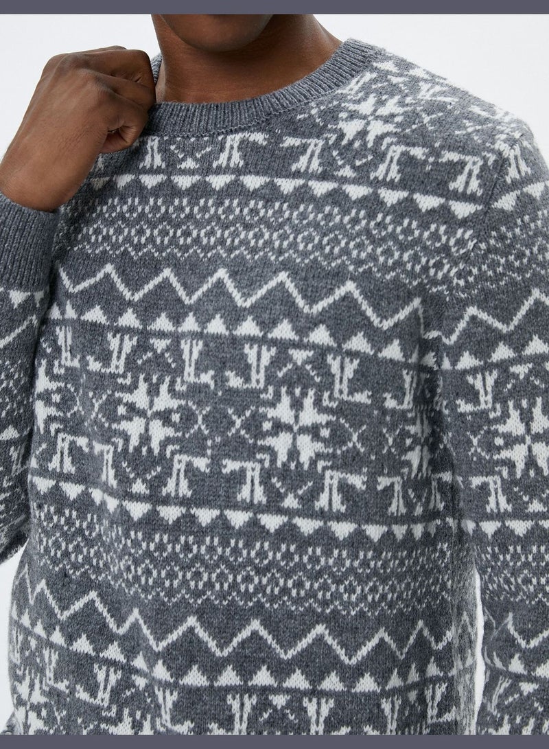 Ethnic Detail Knitwear Crew Neck Sweater