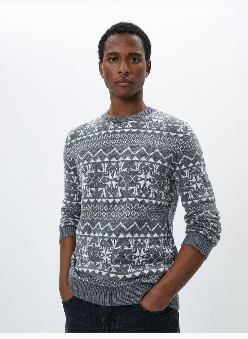 Ethnic Detail Knitwear Crew Neck Sweater