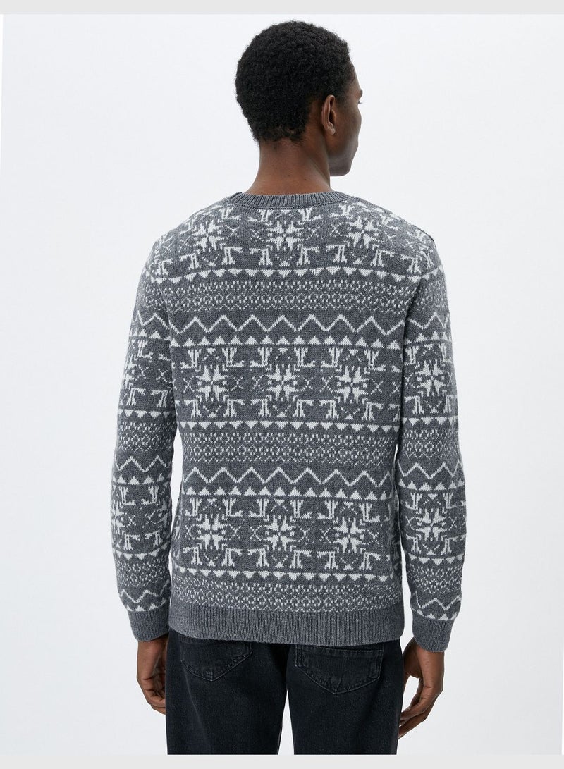 Ethnic Detail Knitwear Crew Neck Sweater