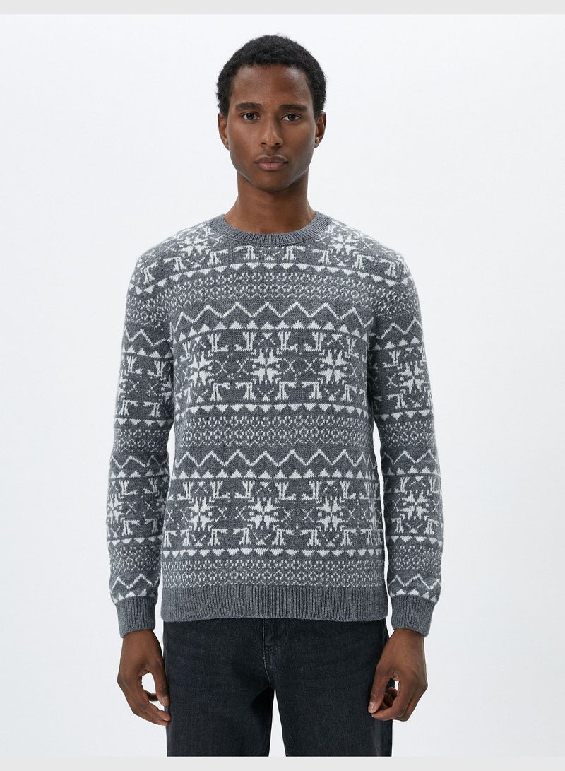 Ethnic Detail Knitwear Crew Neck Sweater