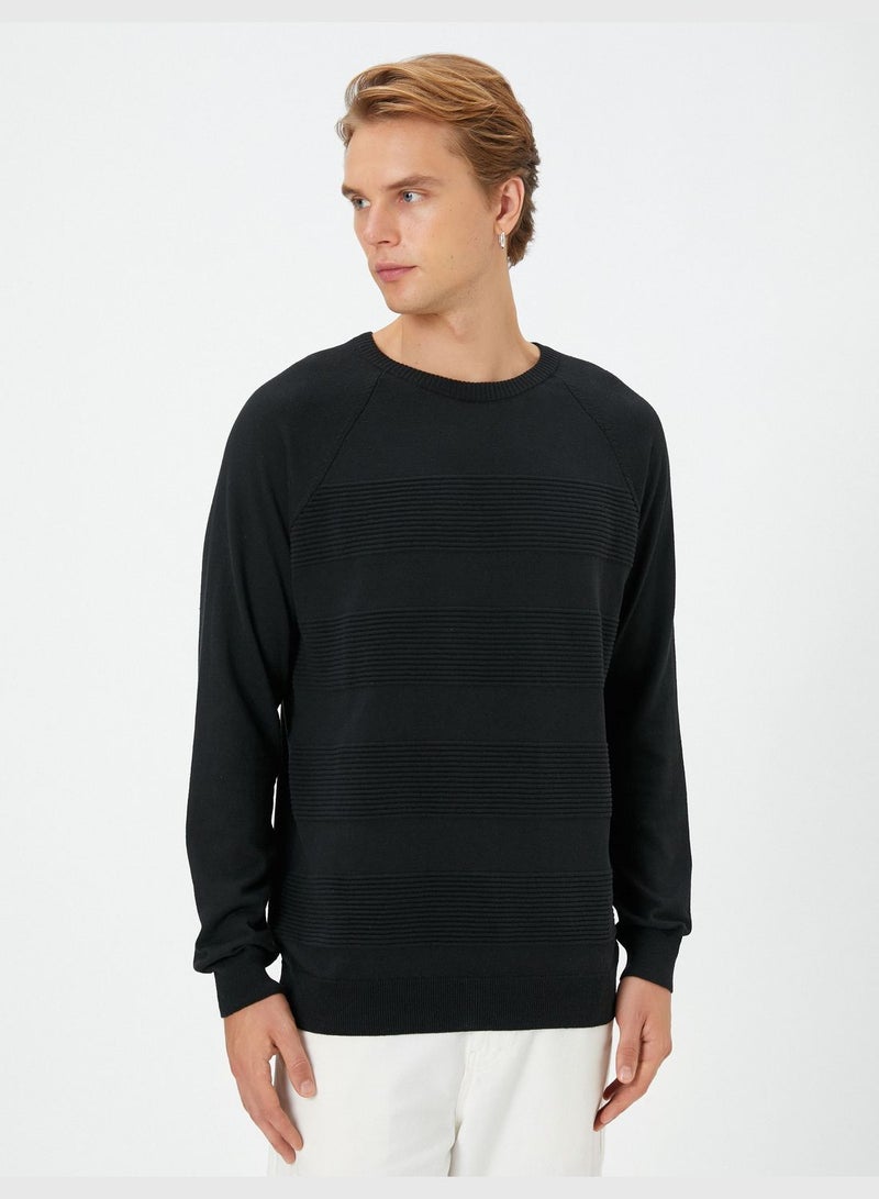Knitwear Sweater Textured Crew Neck Slim Fit Raglan Sleeve