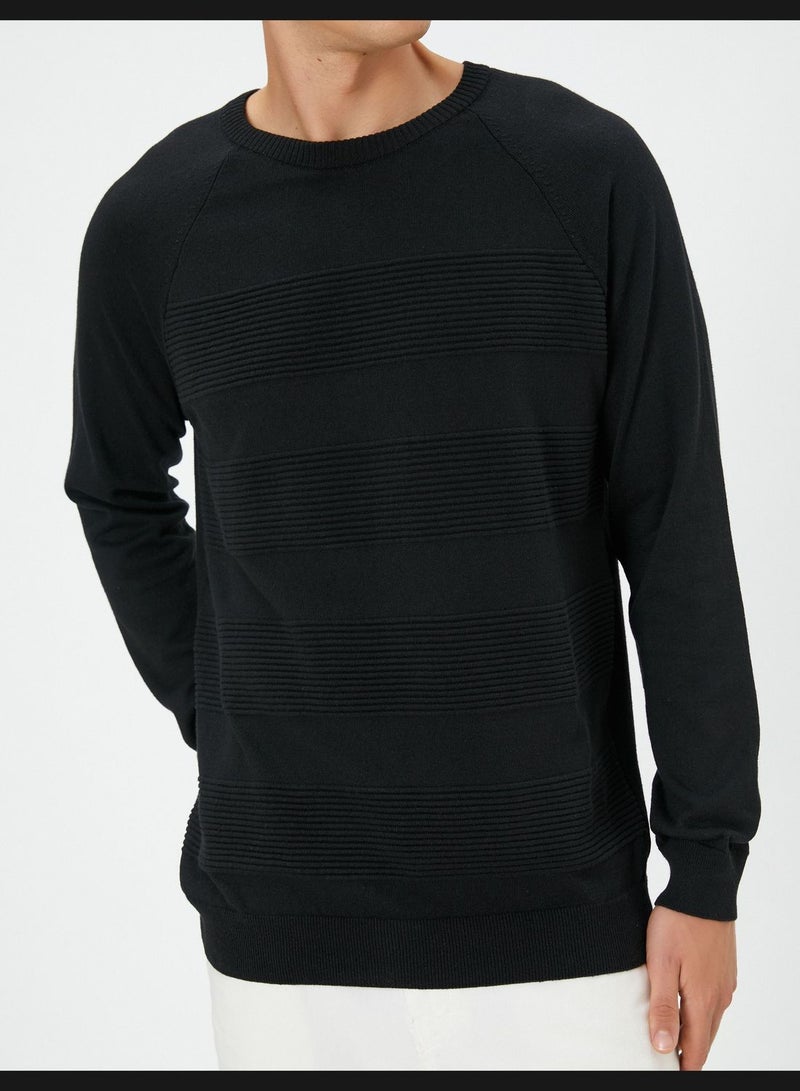 Knitwear Sweater Textured Crew Neck Slim Fit Raglan Sleeve
