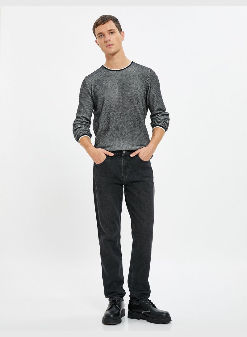 Knitwear Sweater Textured Crew Neck Slim Fit Long Sleeve