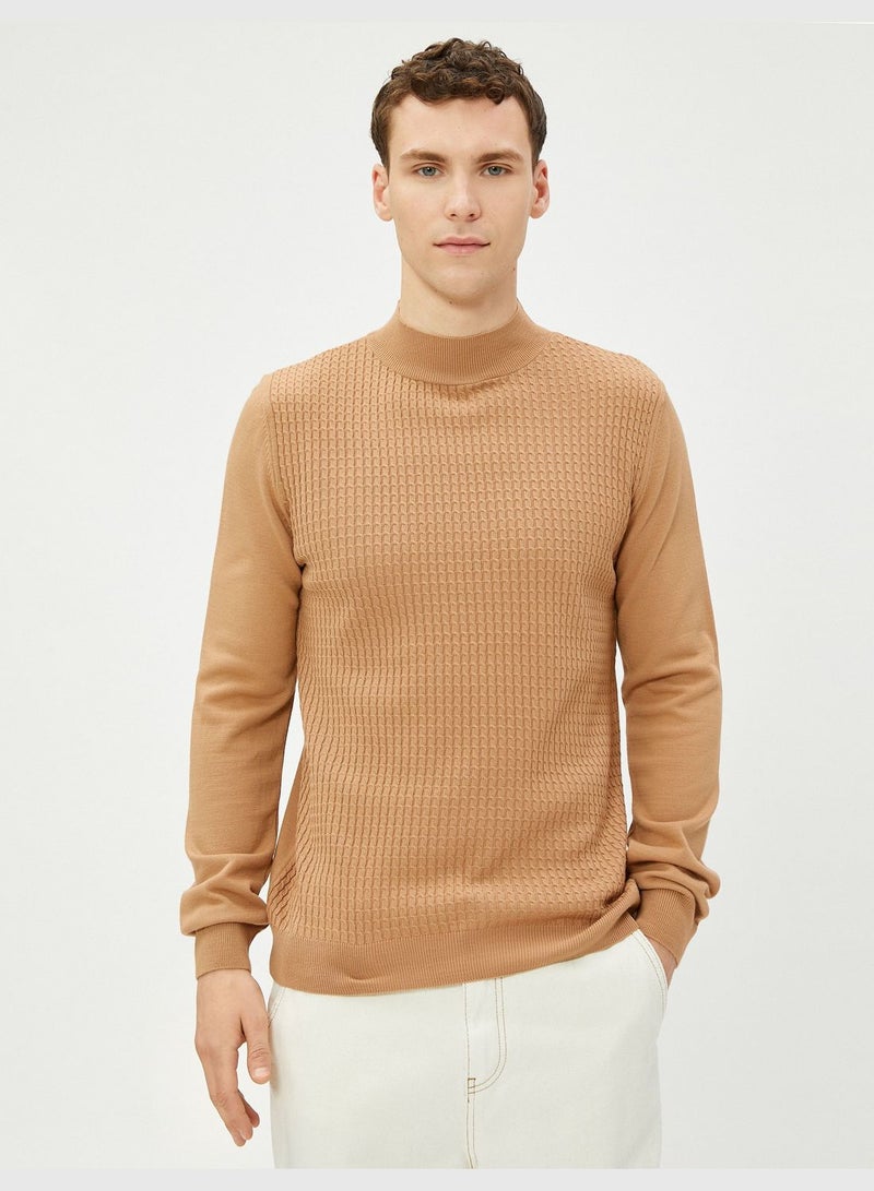 Half Turtleneck Sweater Knitwear Tissued Slim Fit Long Sleeve