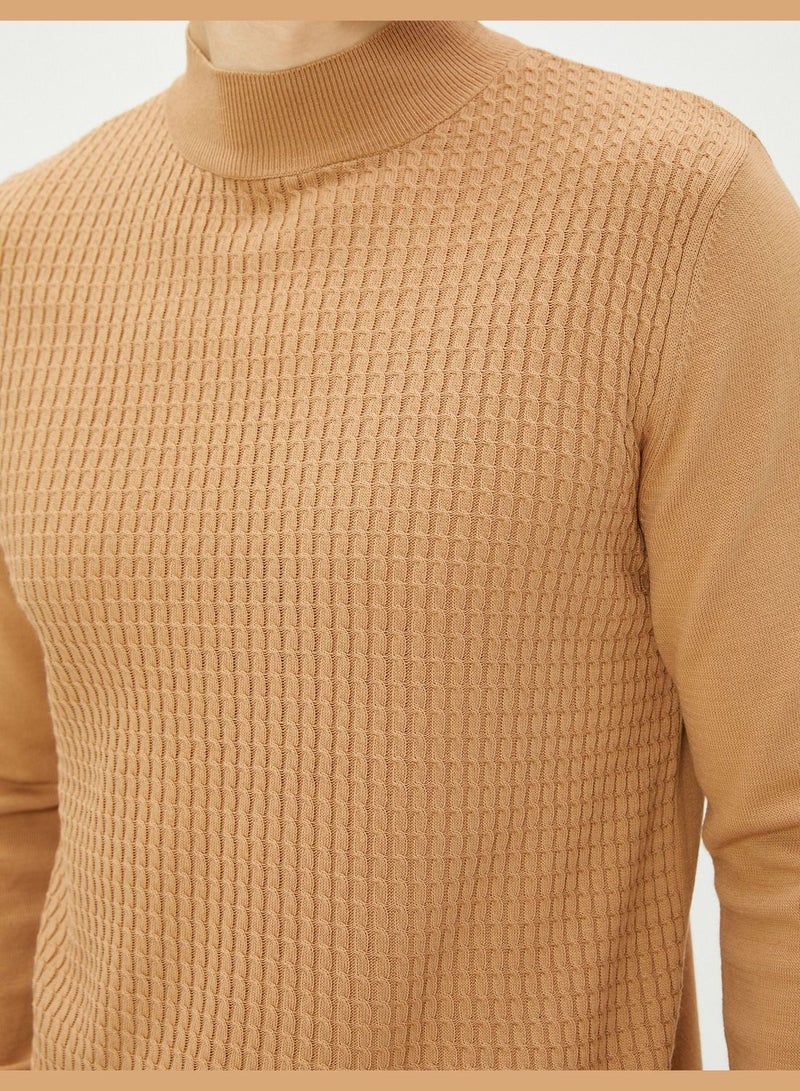 Half Turtleneck Sweater Knitwear Tissued Slim Fit Long Sleeve