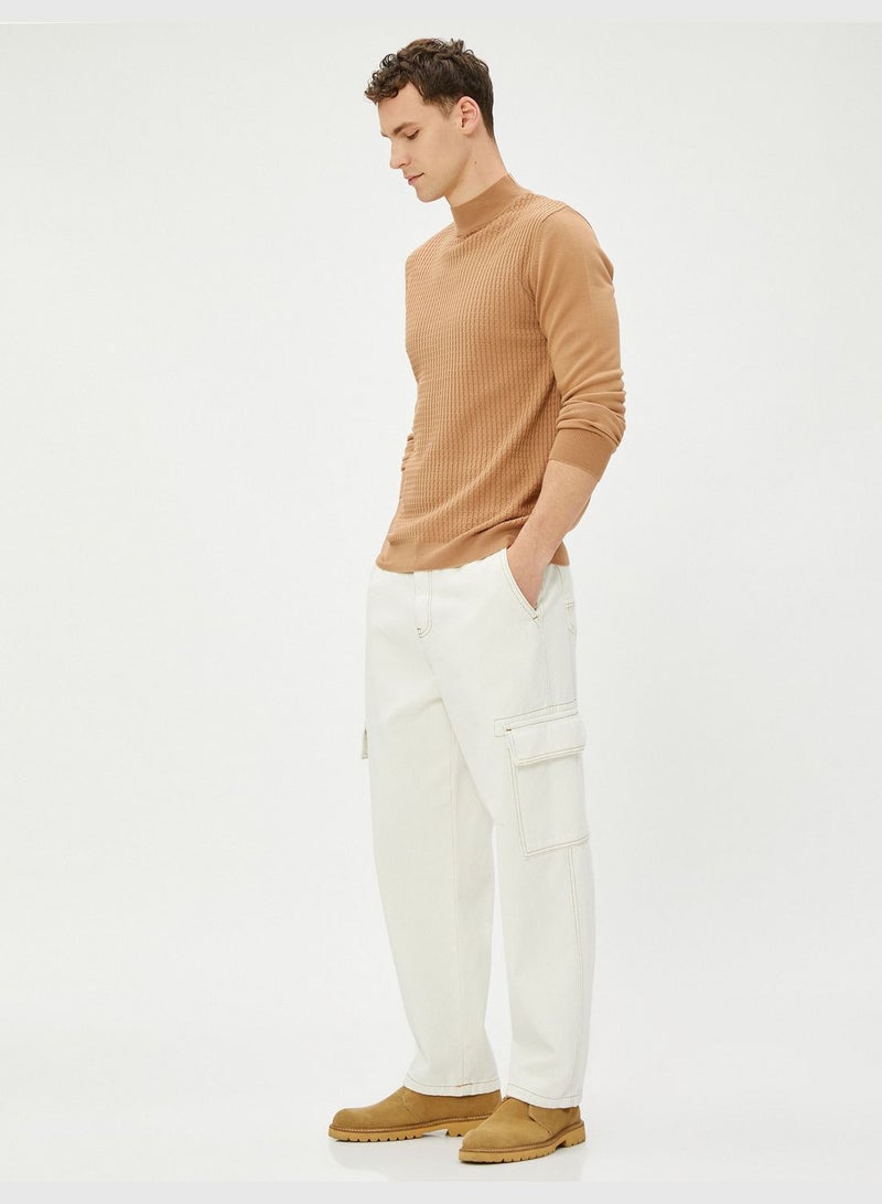 Half Turtleneck Sweater Knitwear Tissued Slim Fit Long Sleeve