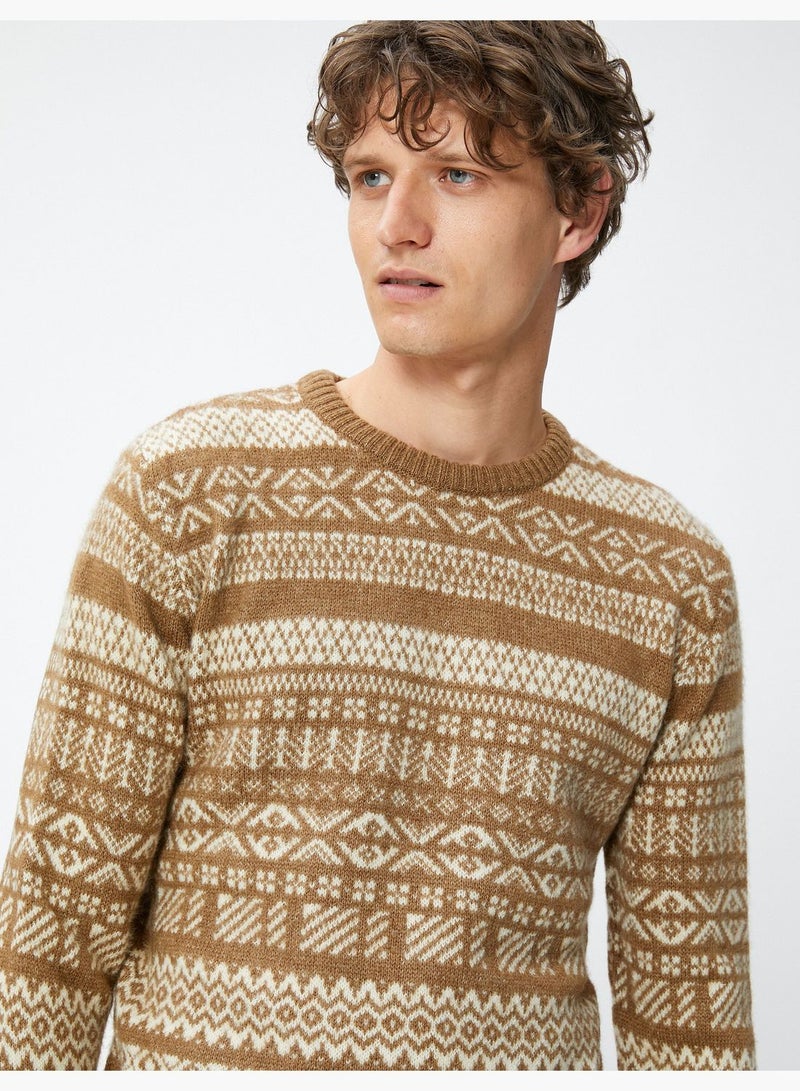 Sweater Long Sleeve Crew Neck Ethnic Patterned