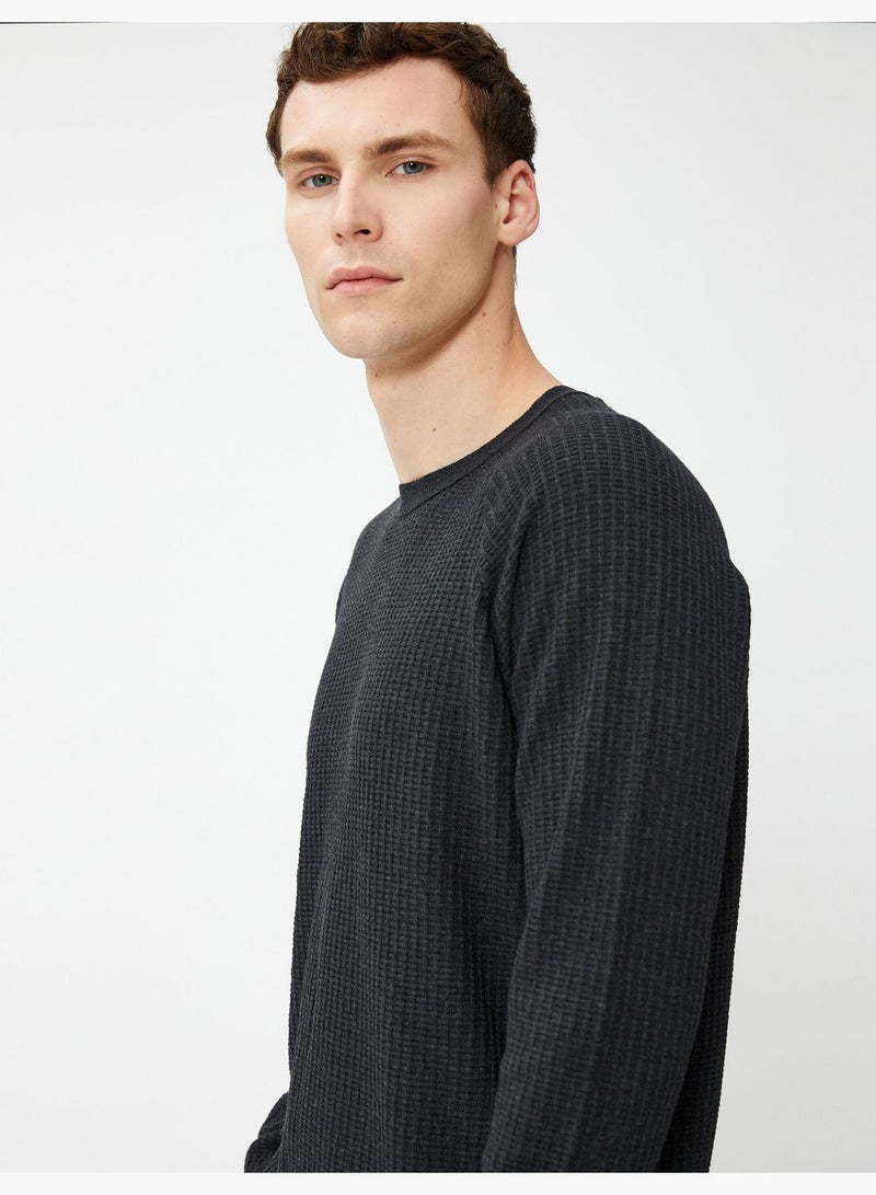 Basic Knitwear Sweater Crew Neck Slim Fit Textured