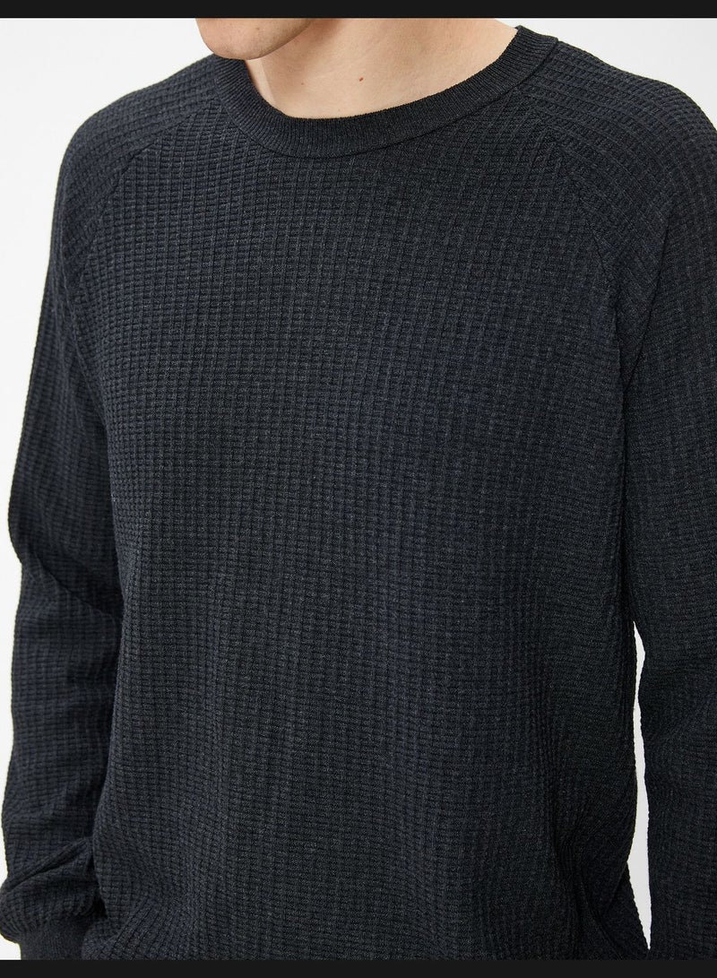 Basic Knitwear Sweater Crew Neck Slim Fit Textured