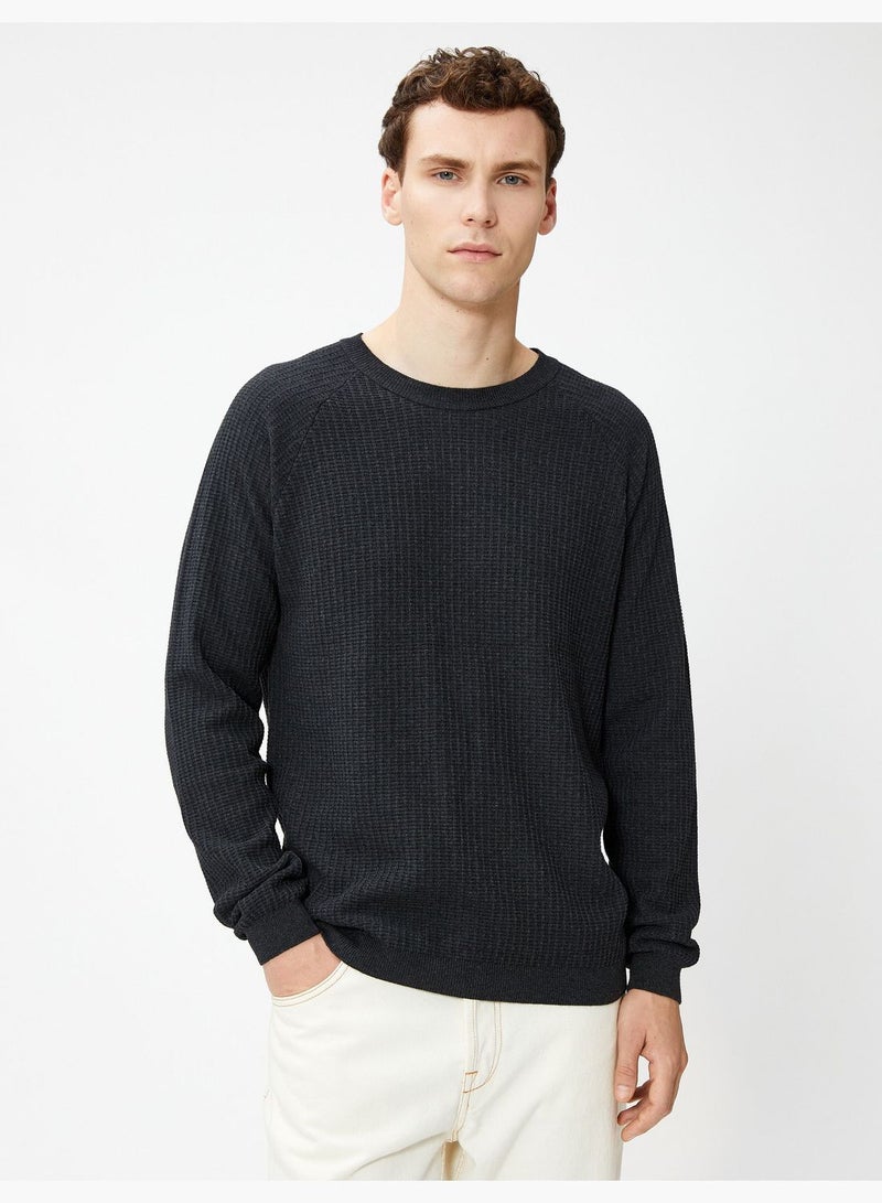 Basic Knitwear Sweater Crew Neck Slim Fit Textured