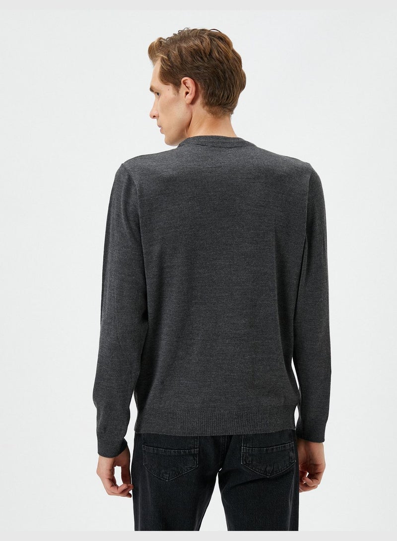 Crew Neck Slim Fit Textured Ribbed Long Sleeve Sweater