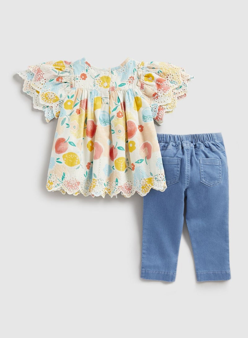 Kids Flower Print Top With Jeans