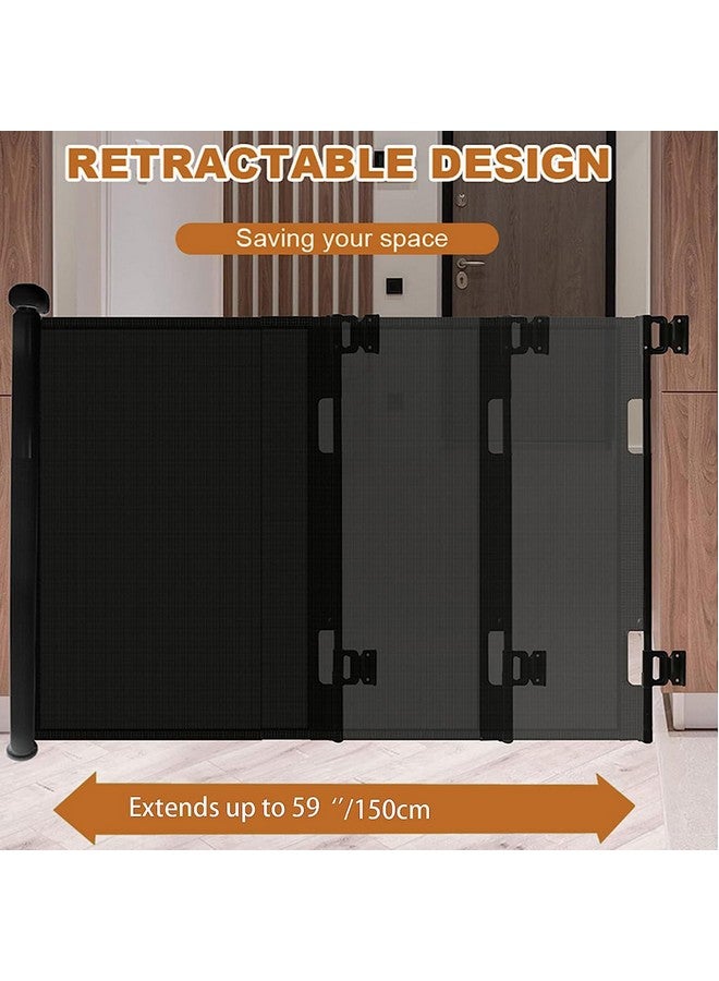 Child Baby 59” Wide Safety Gate; Retractable Design For Home Or Travel; Doorways Stairs Hallways Indoor Outdoor (Black)