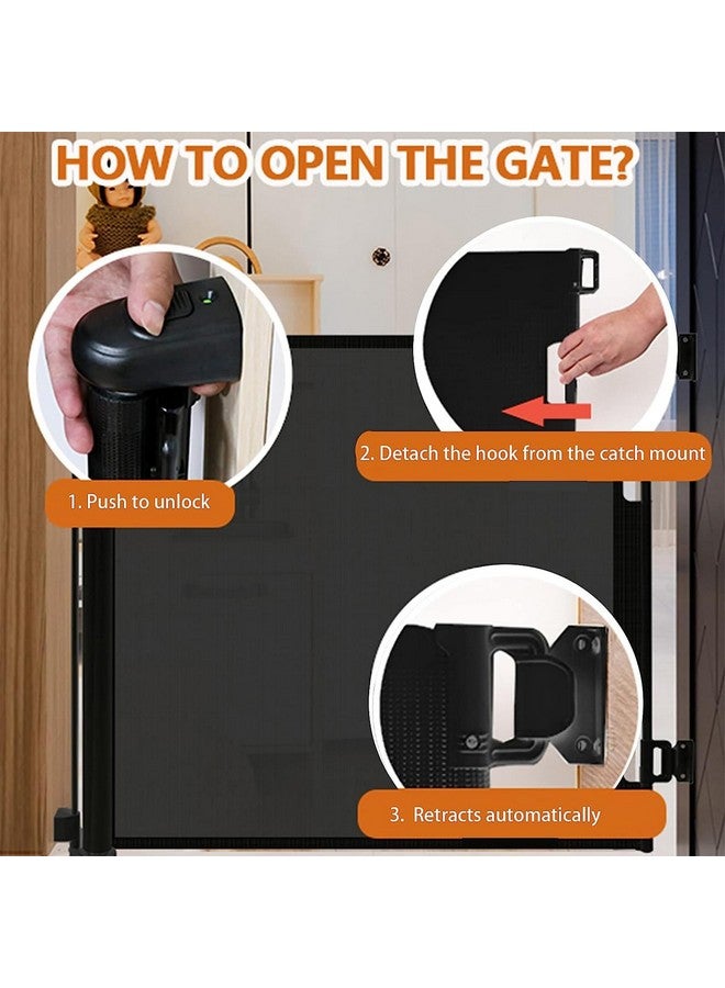 Child Baby 59” Wide Safety Gate; Retractable Design For Home Or Travel; Doorways Stairs Hallways Indoor Outdoor (Black)