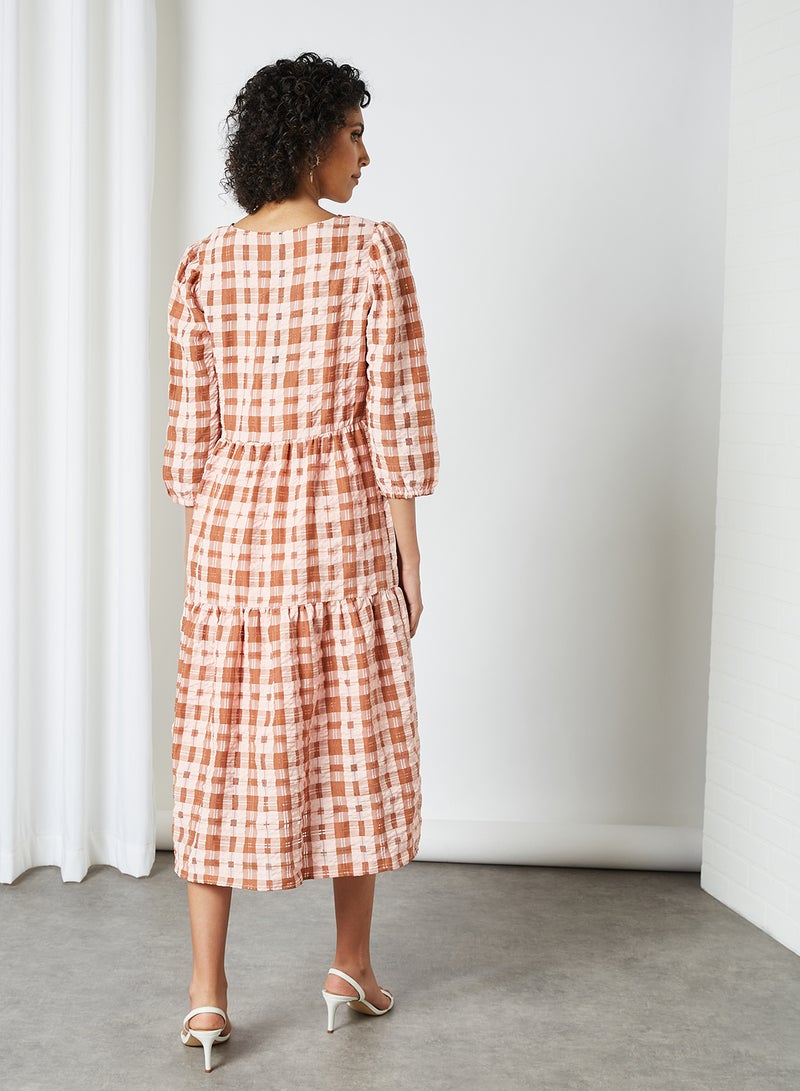 Tiered Checked Dress Mellow Rose