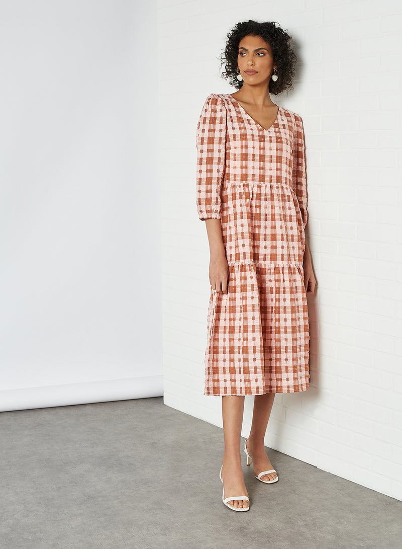 Tiered Checked Dress Mellow Rose