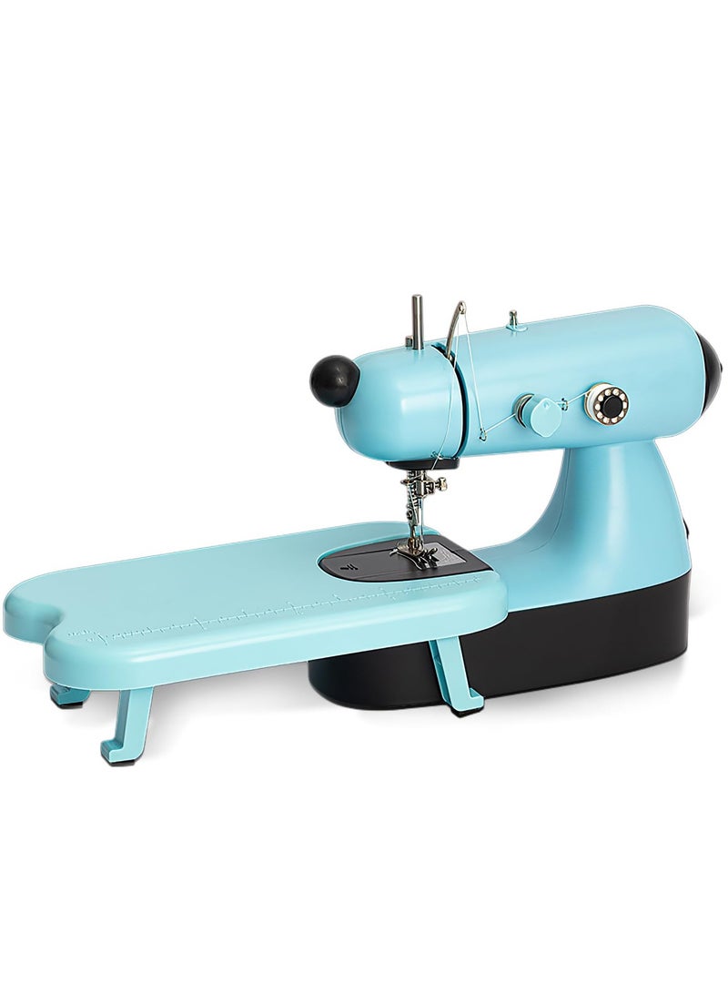 Mini Sewimg Machine with Wide Table,Mini Sewing Machines for Beginners with Double Line Quick Stitching Home DTY Handmade Stitch With Flashlight (Blue)