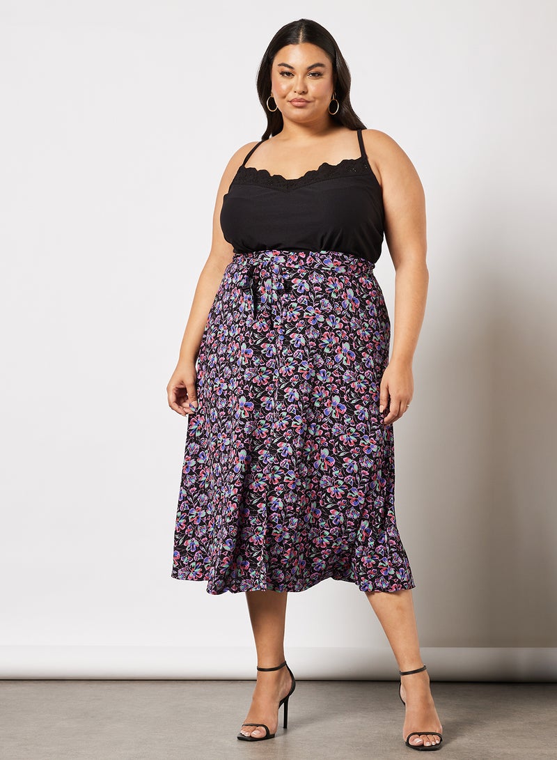 Plus Size Floral Print Skirt Multicolour