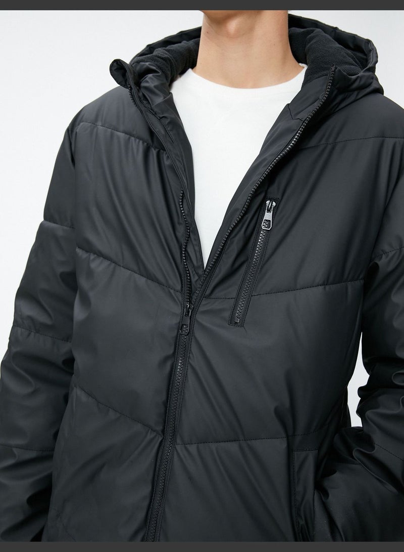 Zippered Pocket Detail Puffer Coat