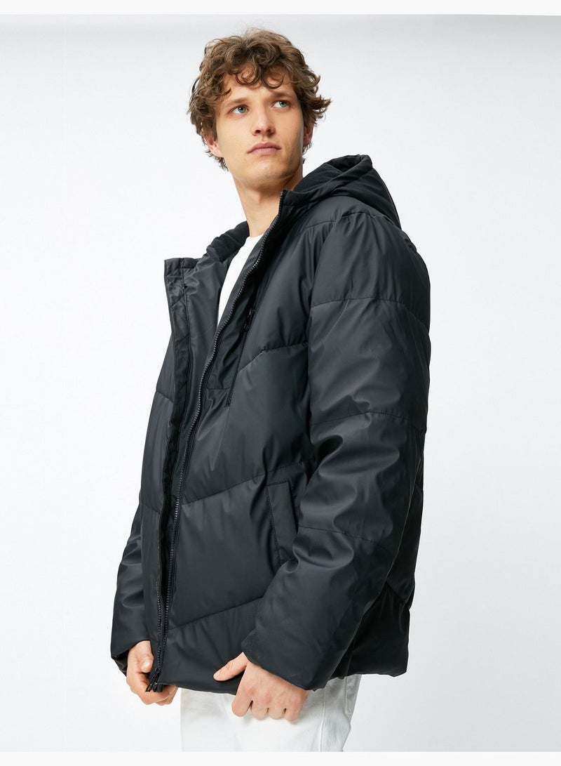 Zippered Pocket Detail Puffer Coat