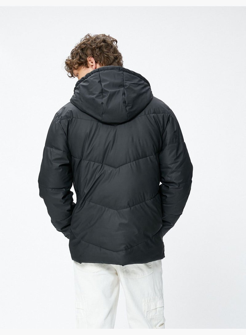 Zippered Pocket Detail Puffer Coat