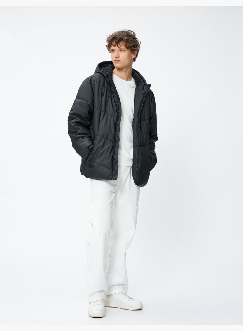 Zippered Pocket Detail Puffer Coat