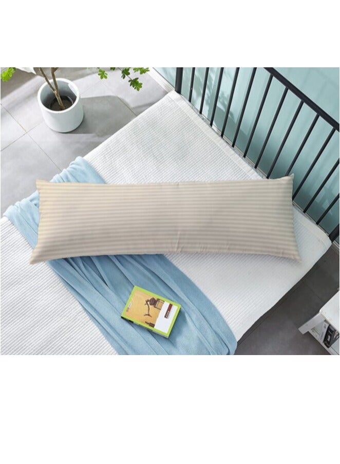 Long Body Pillow 1pc, Fabric: 100% Polyester 85 GSM Microfiber 1 cm Stripe Super Soft, Filling: 1300 gm Hollow Fiber Comfort, Breathable & Ultra Soft , Size: 45 x 120 cm, Color: Cream