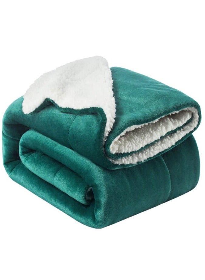 Sherpa Blanket Single Size Twin Plush Throw Bed Blanket, 160X220cm, Flannel Fleece Reversible Lamb Blanket, Green