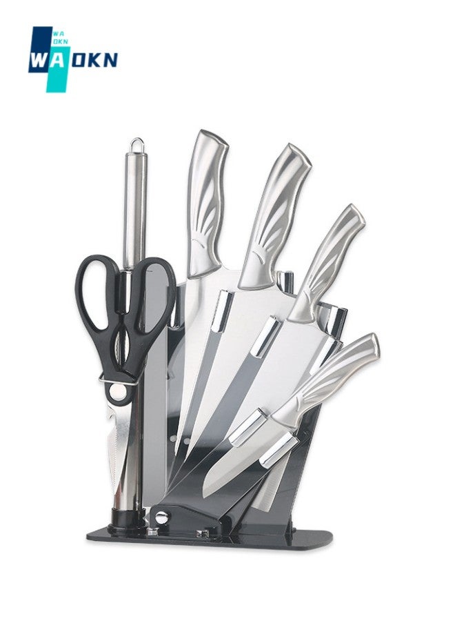 Kitchen Knife Set, 7-Piece Kitchen Sharp Knife Set, Non-stick Anti-Slip Stainless Steel Chef Knife Set with Universal Knife Holder for Home Use