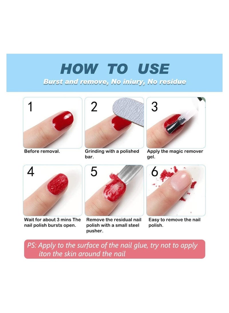 Magic Nail Polish Remover, Professional Nail Gel Polish Remover, In 3 mins Quickly Removes Soak-Off Gel Polish UV Art Nail Lacquer Don't Hurt Nails