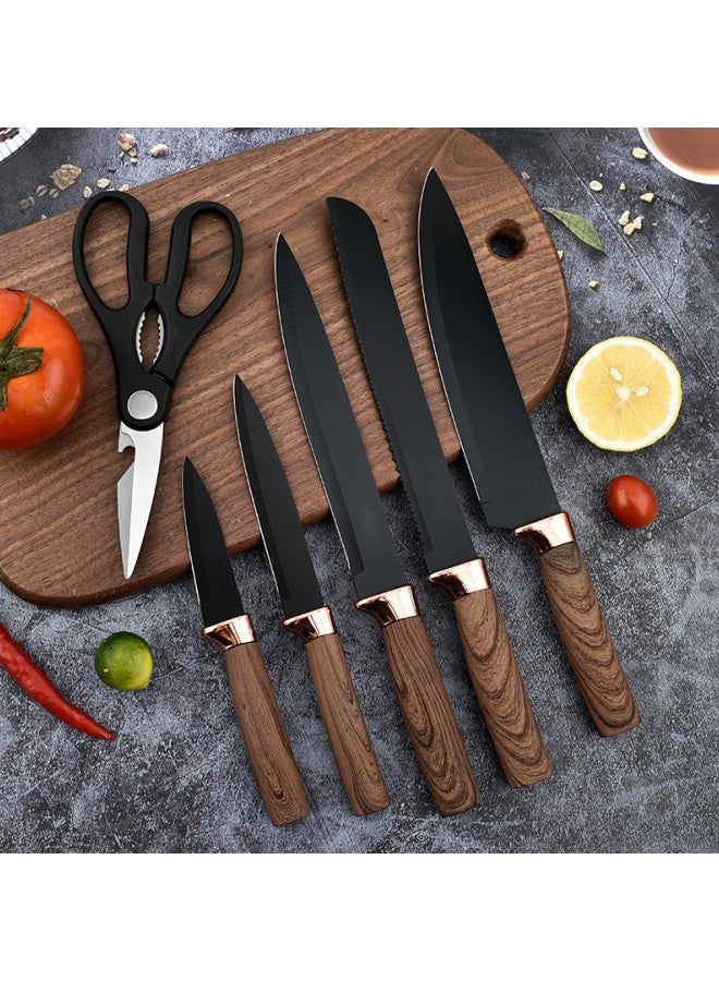 Kitchen Knife Set, 7-Piece Kitchen Sharp Knife Set, Non-stick Anti-Slip Stainless Steel Chef Knife Set with Universal Knife Holder for Home Use